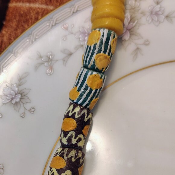 African Trade Beads Strand Multi Color Glass Tube Rare Patterns Necklace - Picture 8 of 11